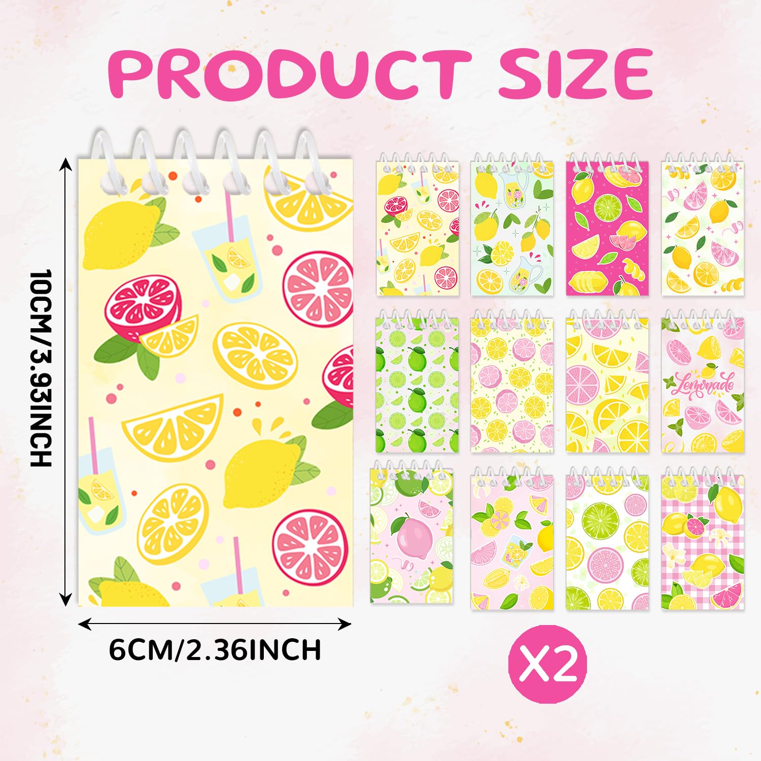 Lemon Mini Spiral Notebooks 24 Pcs Party Favors
