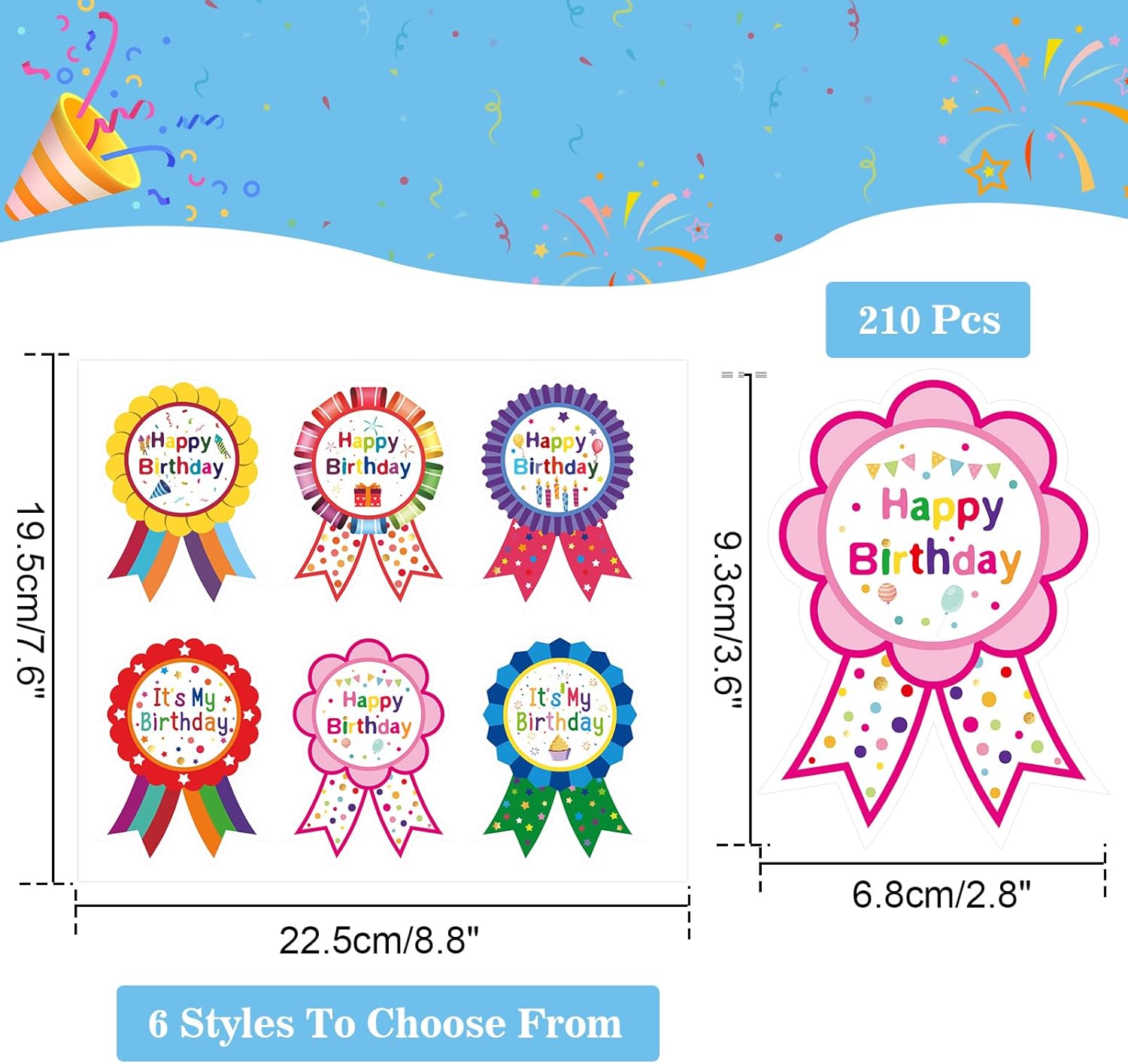 Anwyll Happy Birthday Stickers 210 Pcs for Kids