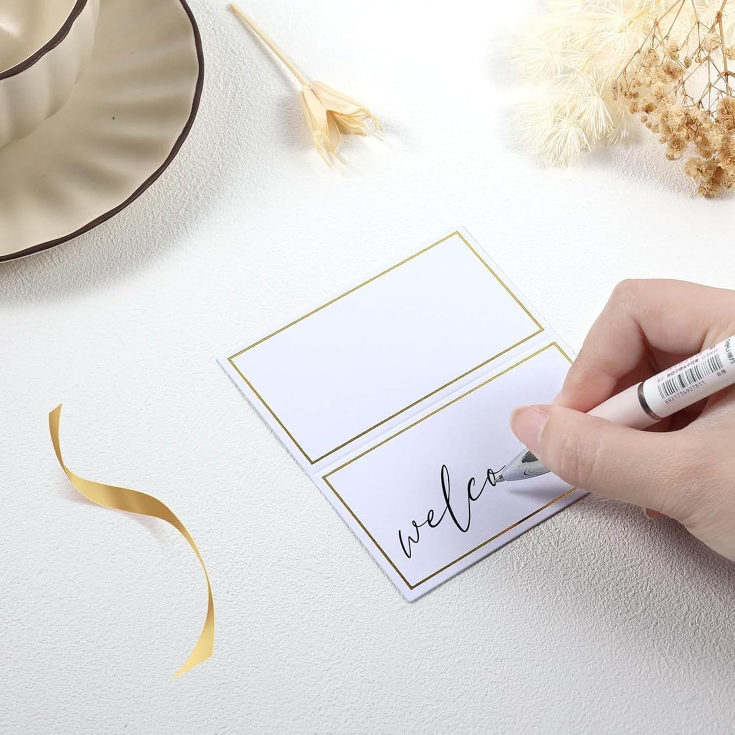 50Pcs Gold Foil Wedding Place Cards with Tent Design