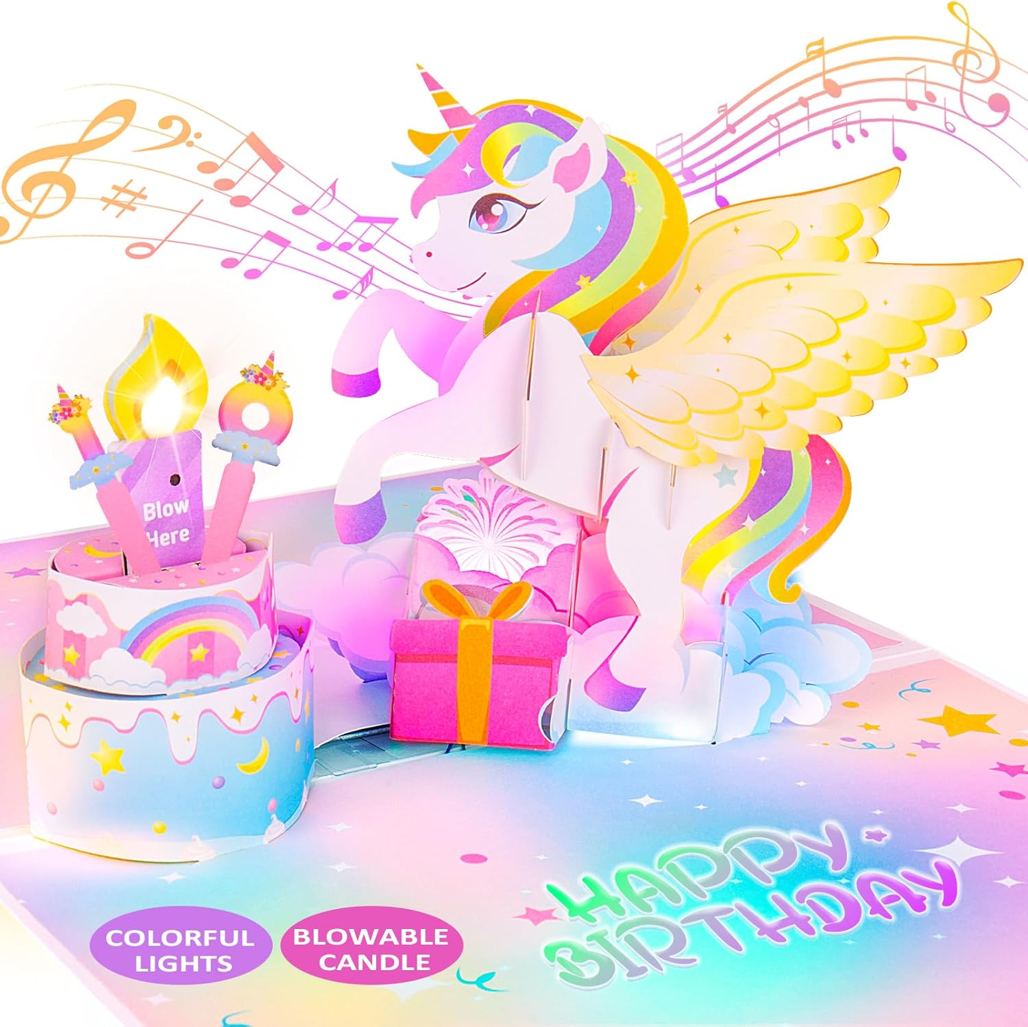 Unicorn Pop-up Light Music Birthday Card with DIY Numbers