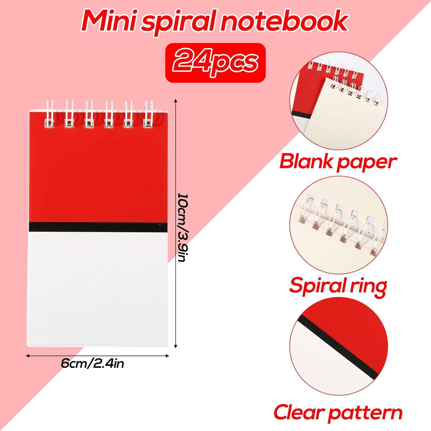 24pcs Mini Spiral Notebooks Red White Cartoon Anime Theme