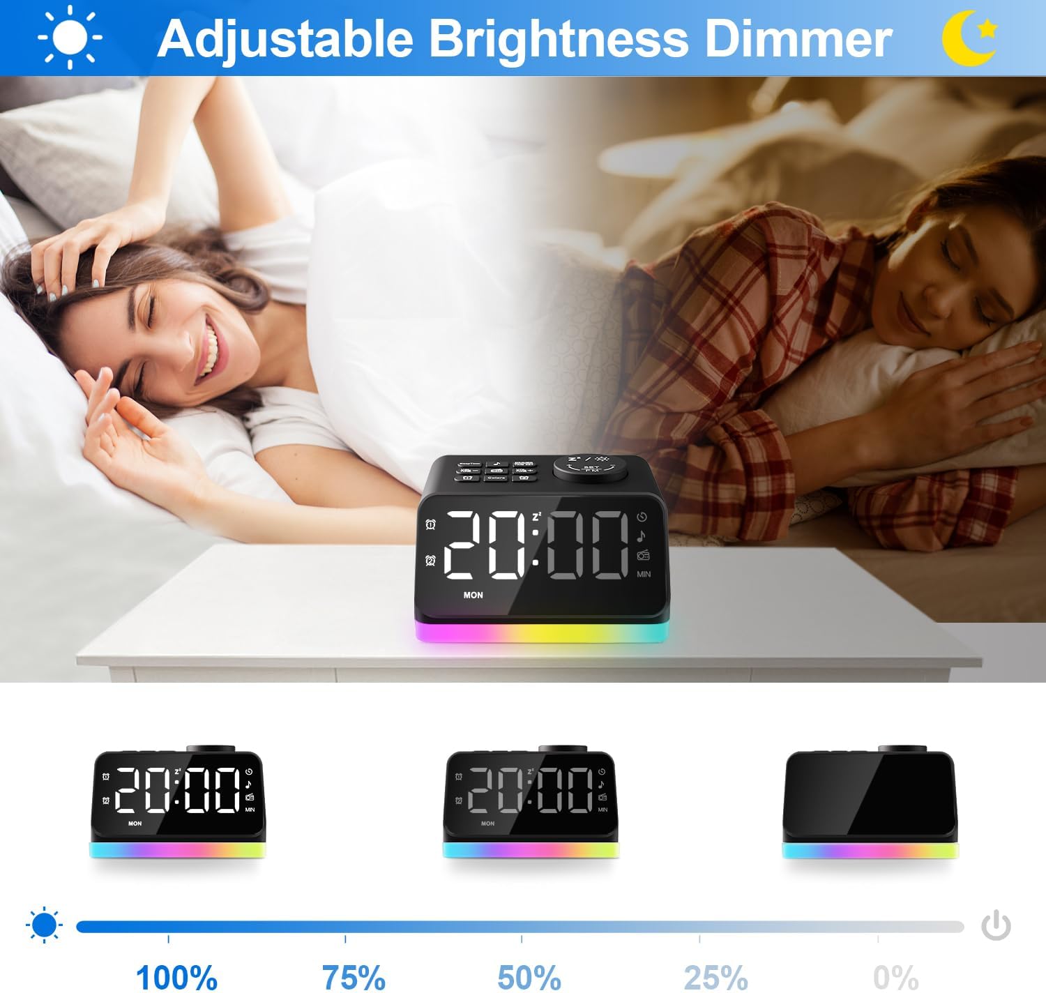 JALL Digital Alarm Clock with FM Radio and Night Light