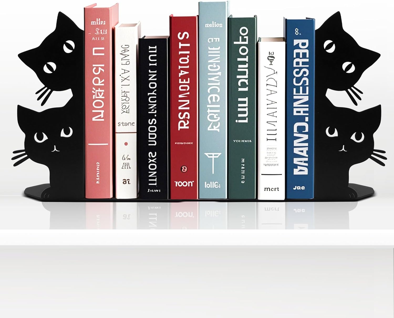 Peeping Cat Bookends for Shelves Decorative Black Metal