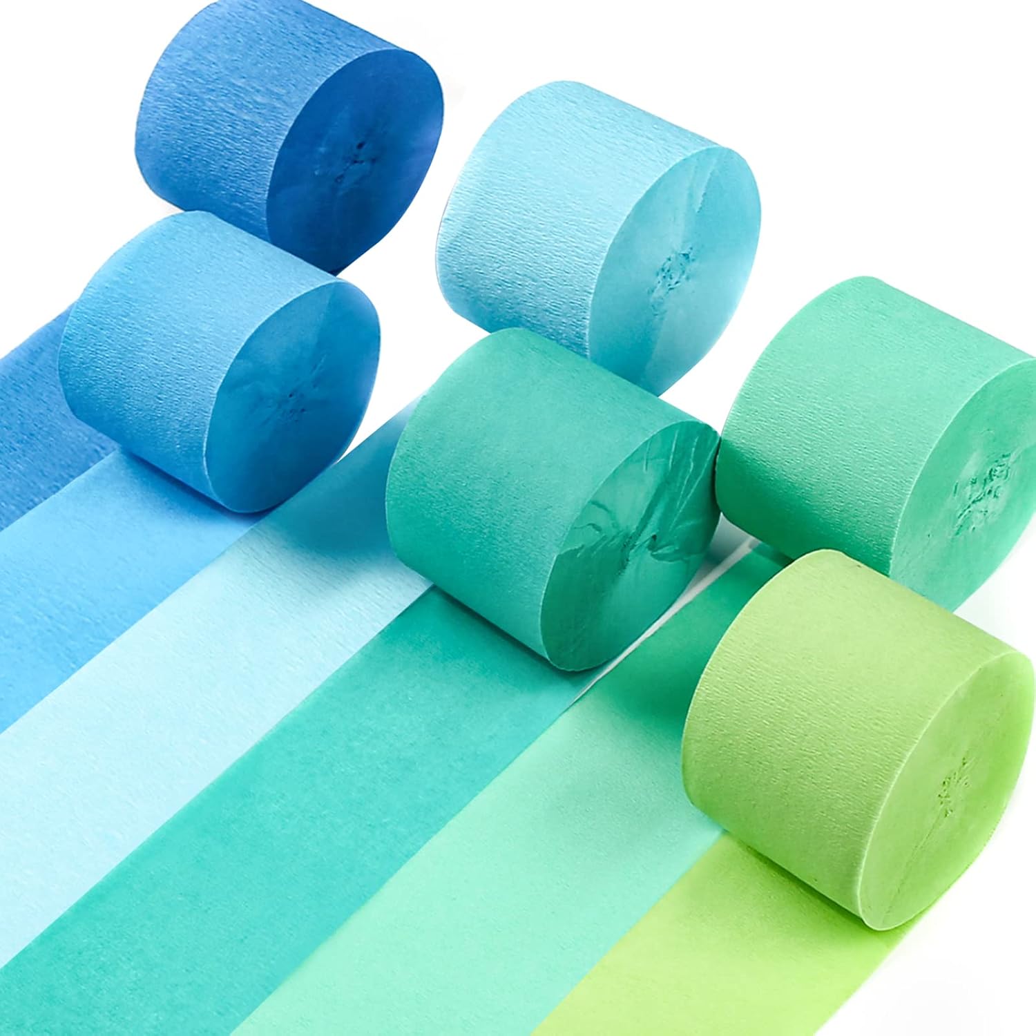 PartyWoo Crepe Paper Streamers 6 Rolls 492 Feet Blue Pastel Green and Lime