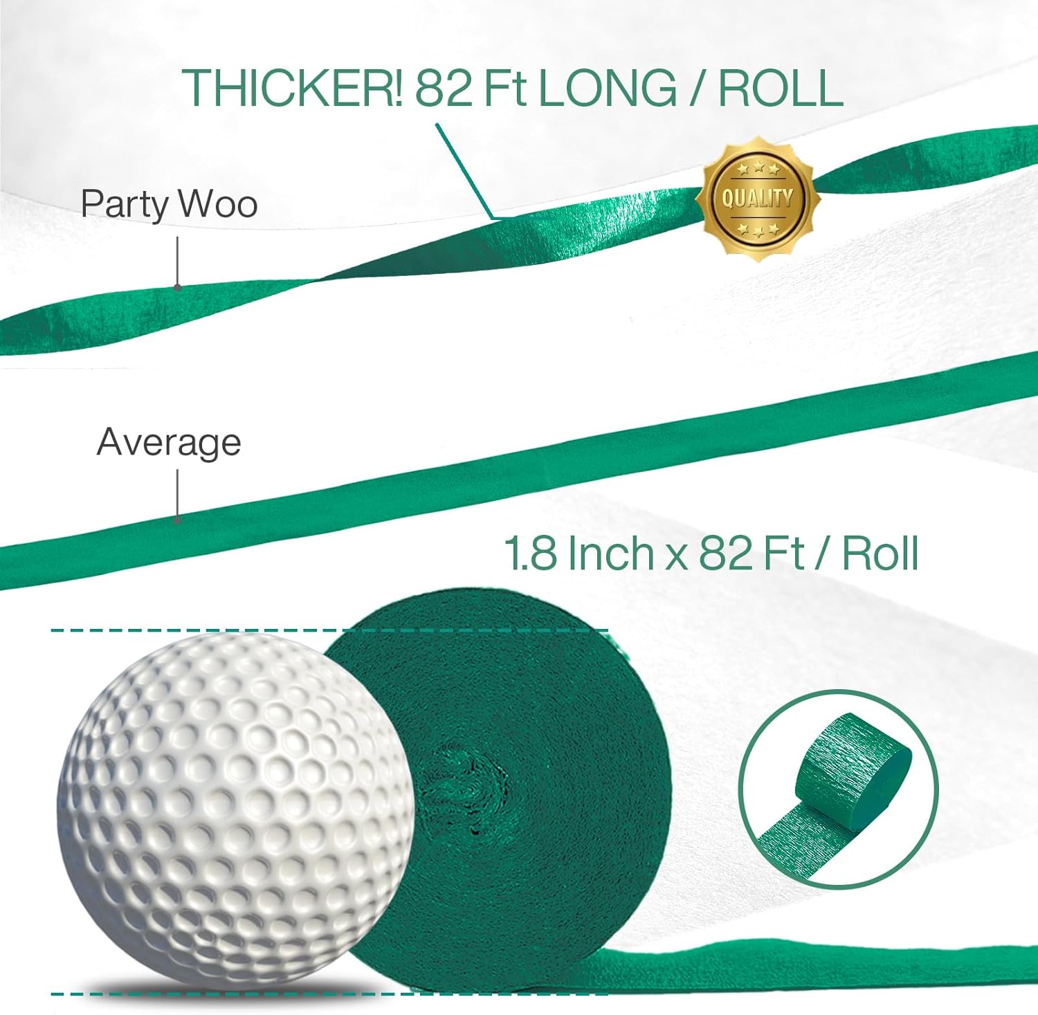 PartyWoo Green Crepe Paper Streamers 6 Rolls 492 Ft Pack