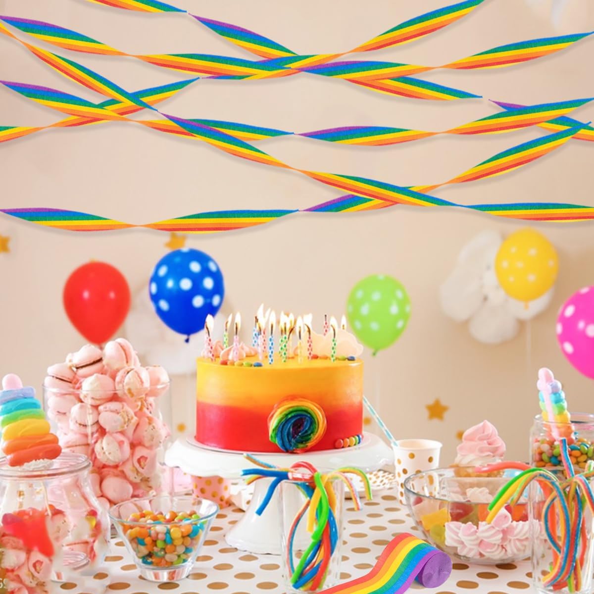 Willaudy Rainbow Crepe Paper Streamers 6 Rolls 197ft