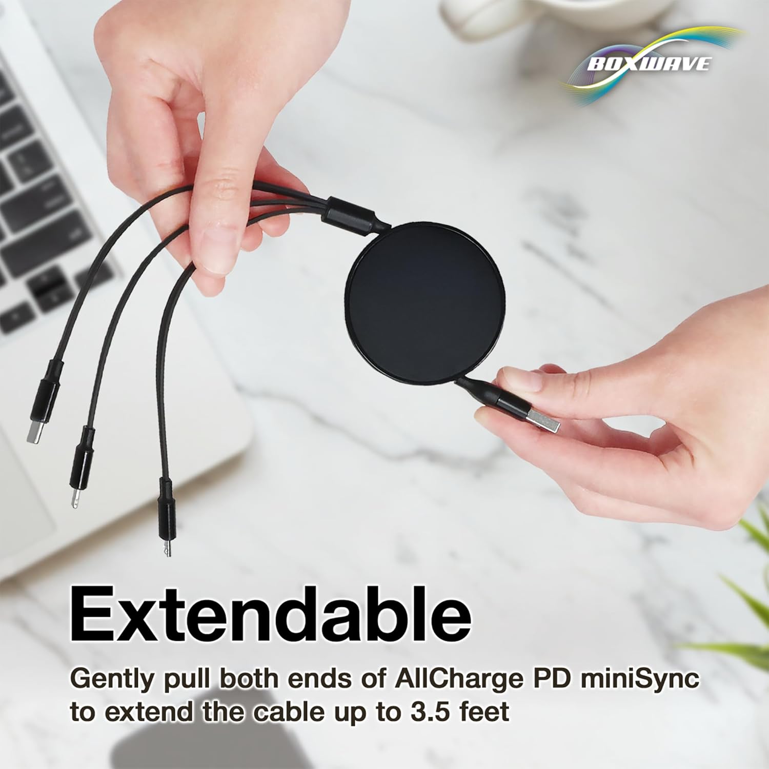 BoxWave Retractable USB Cable for OnLyee CR1024 Alarm Clock