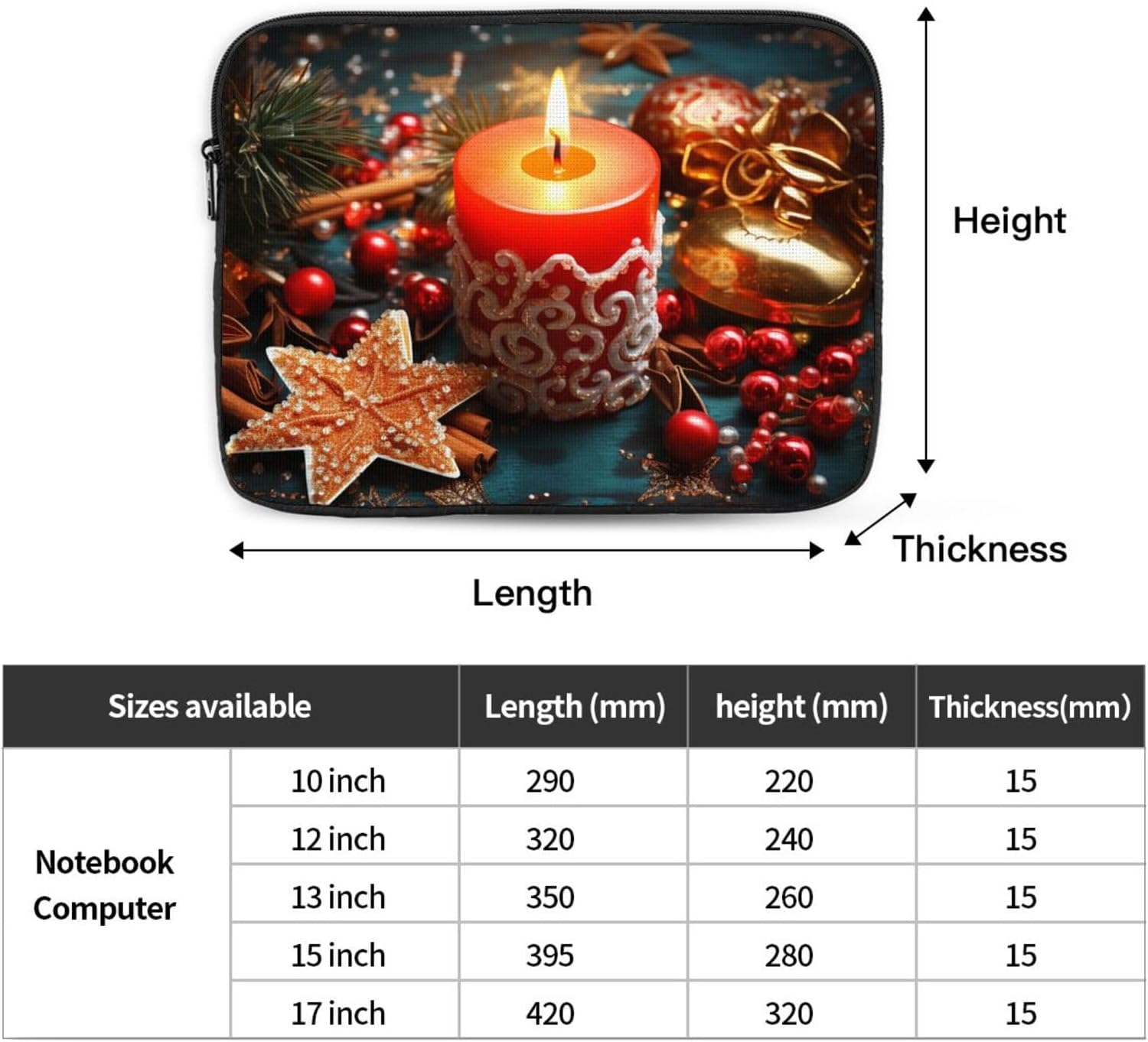 OPSREY Christmas Candle Print Laptop Sleeve 12 Inch