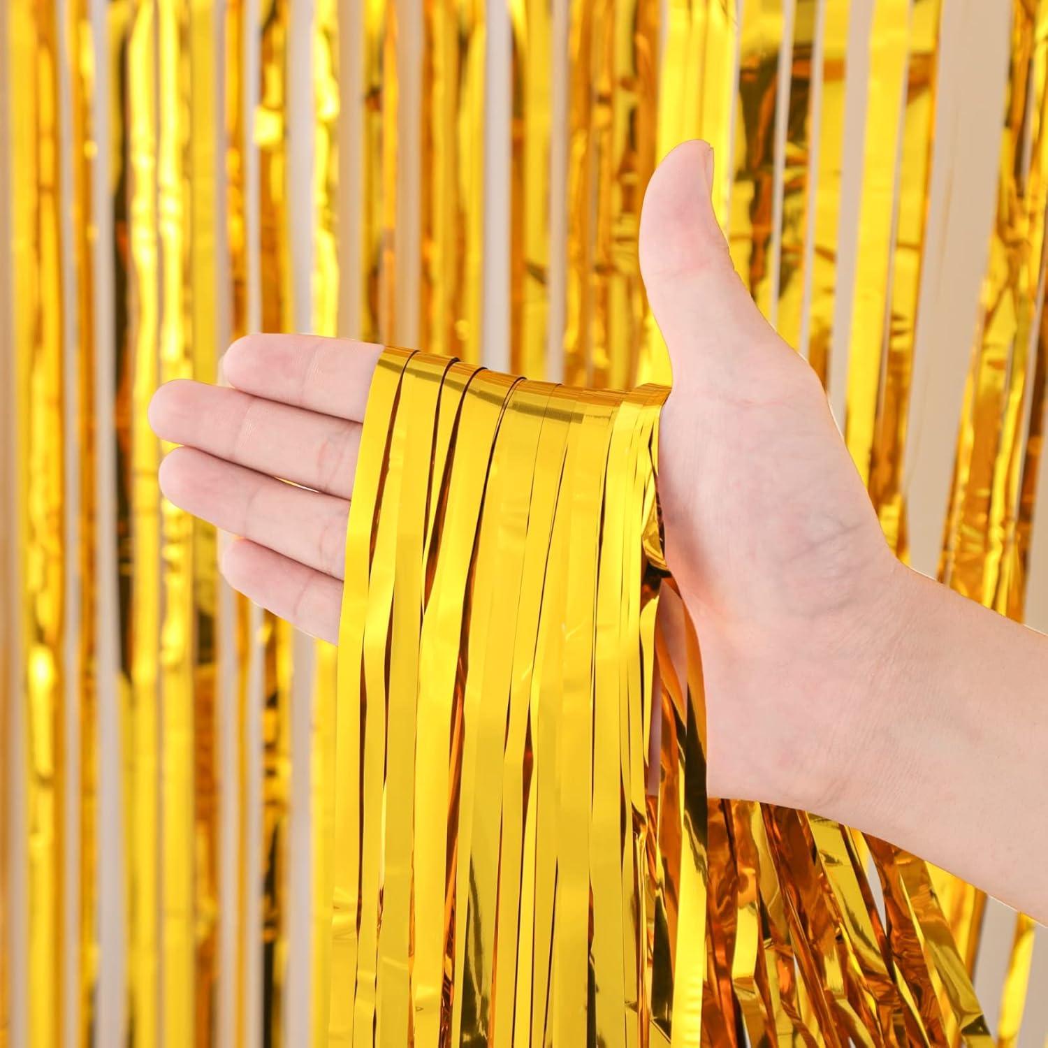 3 Pack Gold Foil Fringe Backdrop Curtains for Parties
