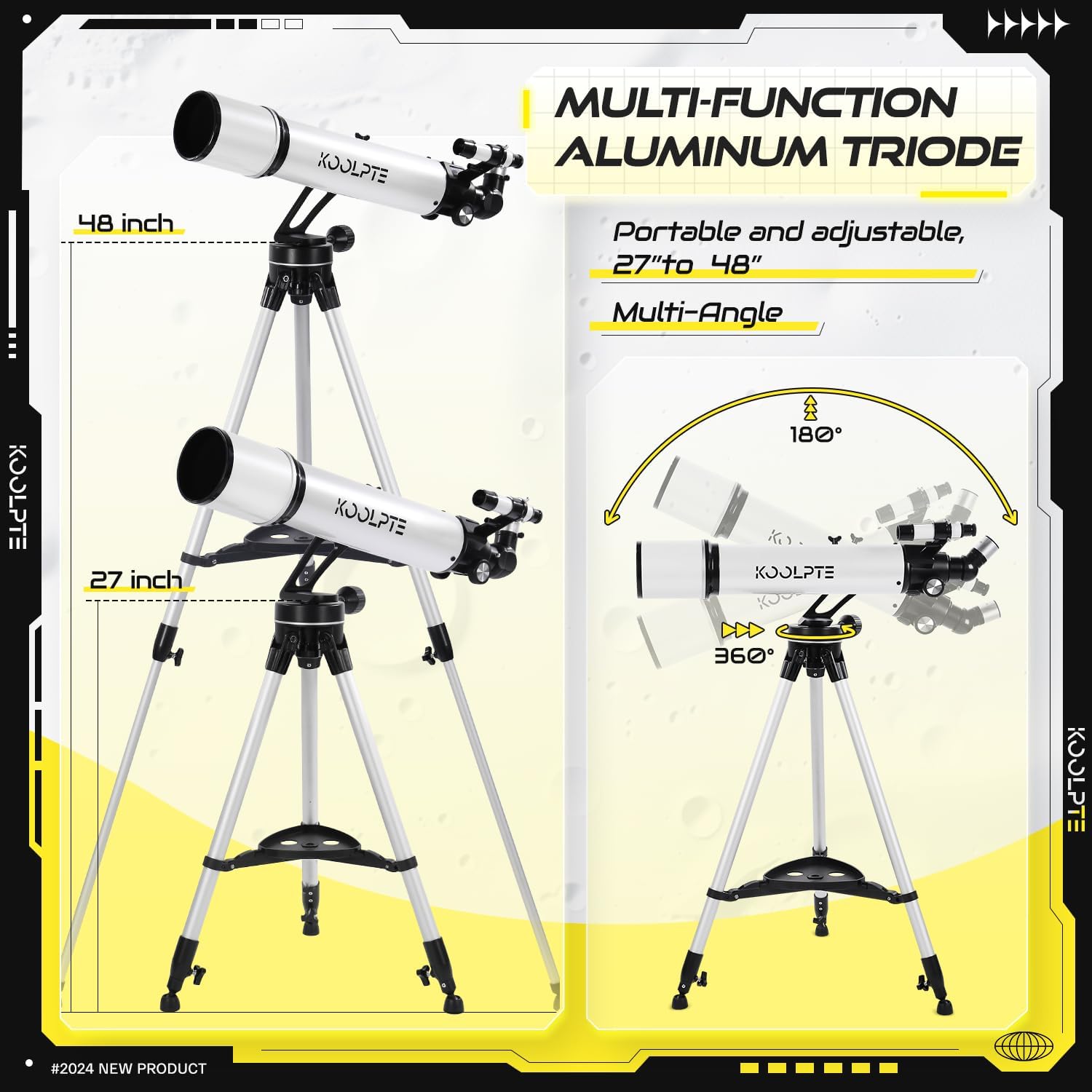 Koolpte 90mm Aperture Telescope with AZ Mounting Base and Phone Adapter