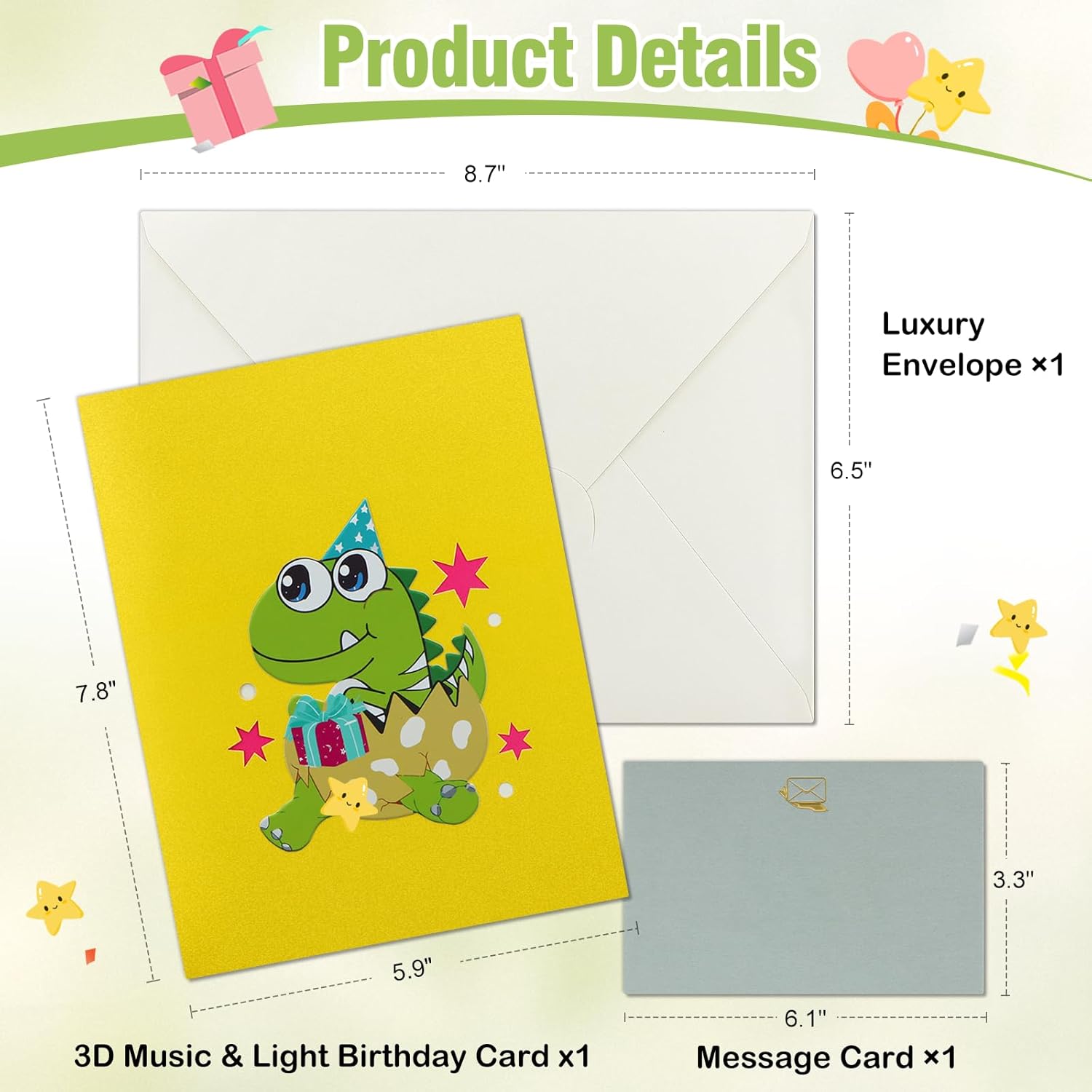 FaCraft Dinosaur Musical Birthday Card with Light and Music