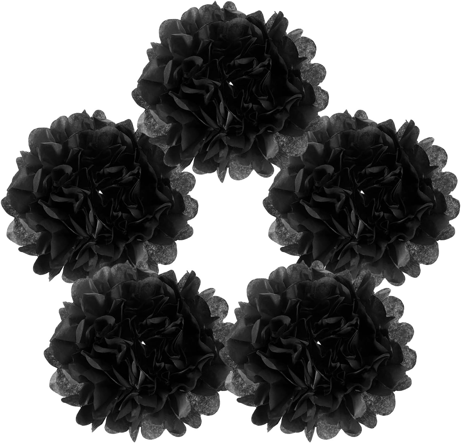 MECCANIXITY 5Pcs Black Paper Pom Poms for Decor