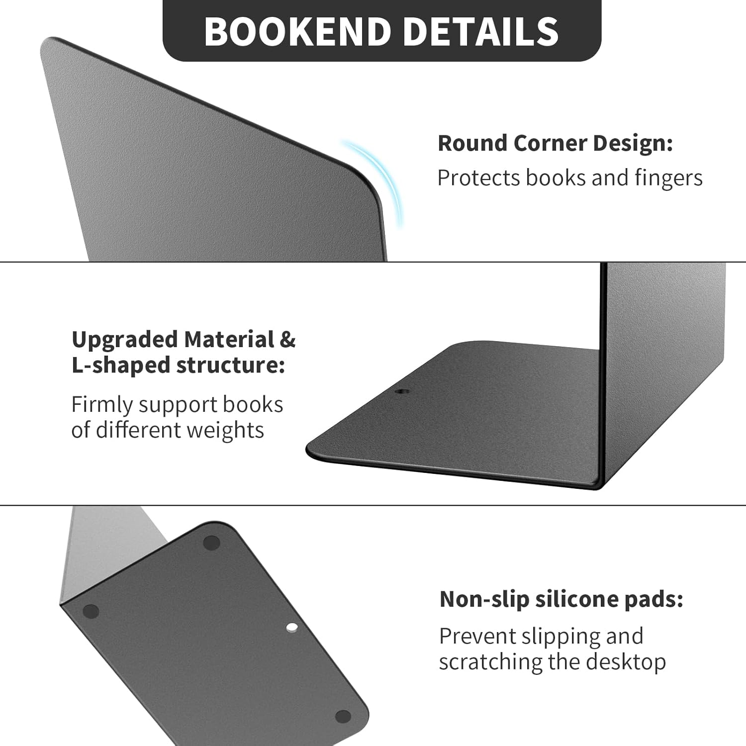 2 Pieces Metal Bookends for Shelves and Desk