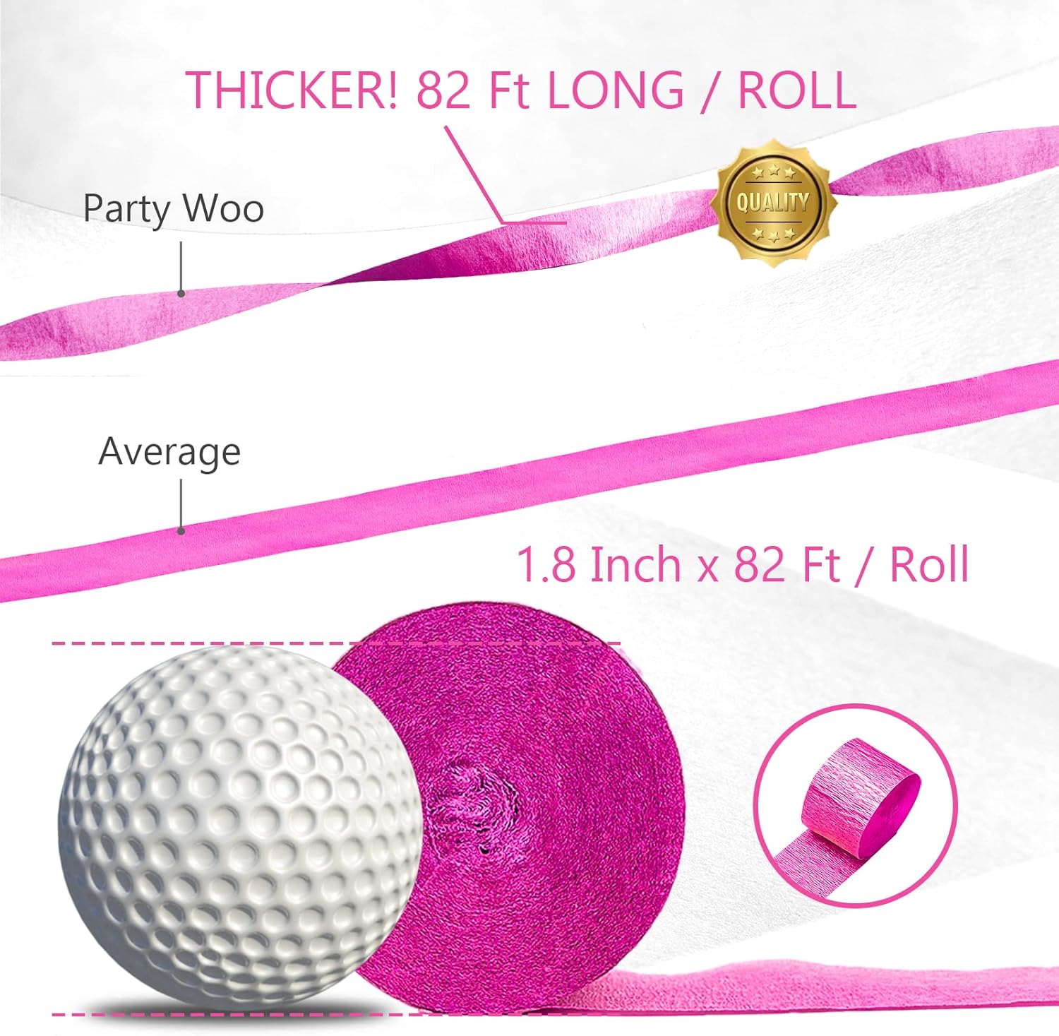 PartyWoo Crepe Paper Streamers 4 Rolls Hot Pink and Pink