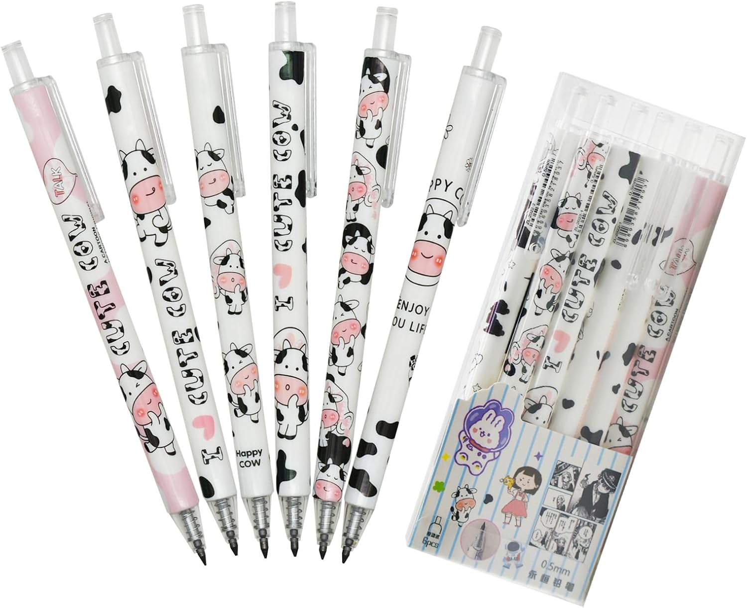 Maydahui 24 Pcs Cartoon Cow Design HB Pencils