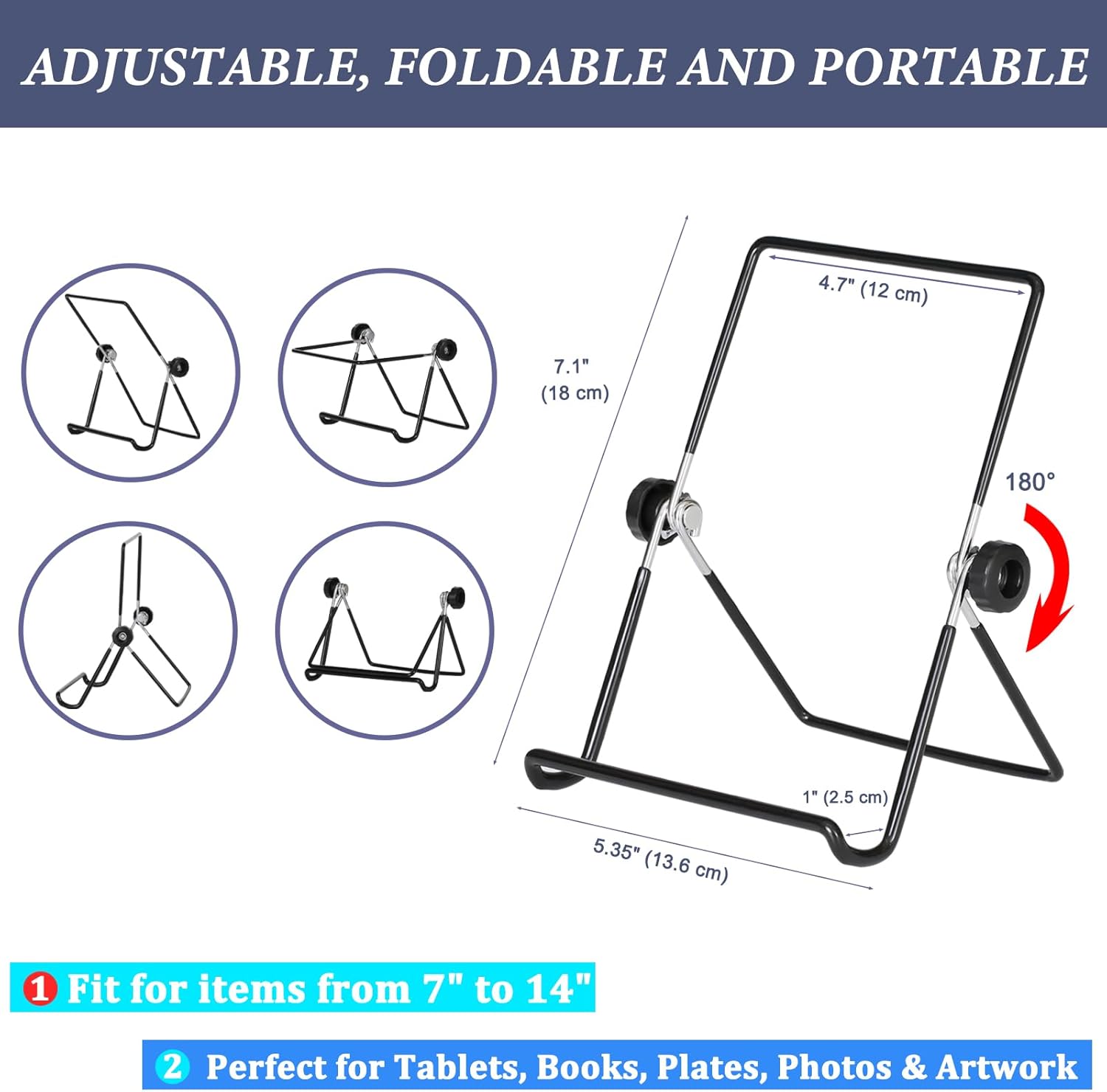 Artliving 2 Pack Adjustable Iron Display Stand Easel Foldable Table Holder