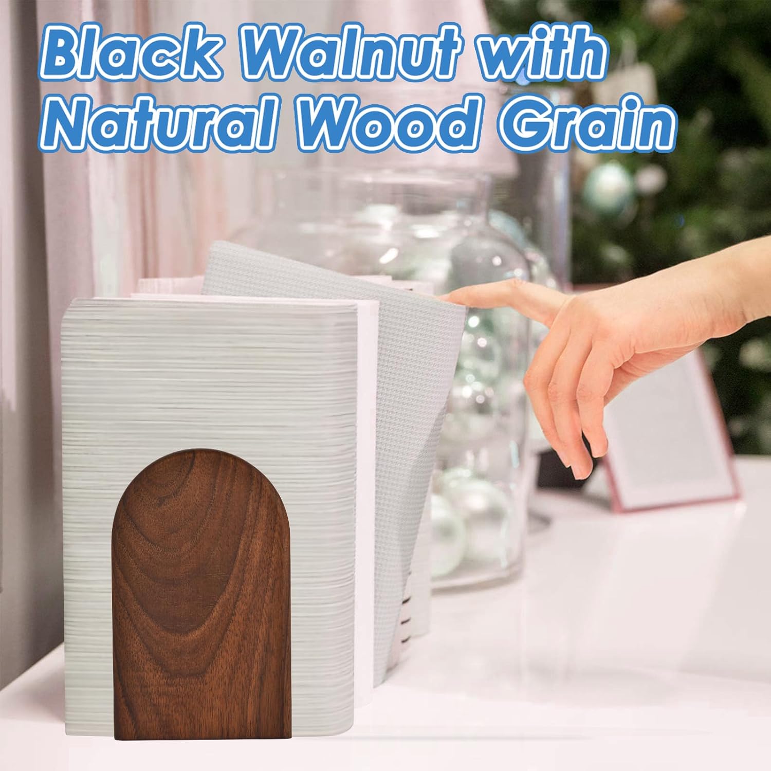 Sturdy Wooden Bookends - Non-Slip Decorative 1 Pair