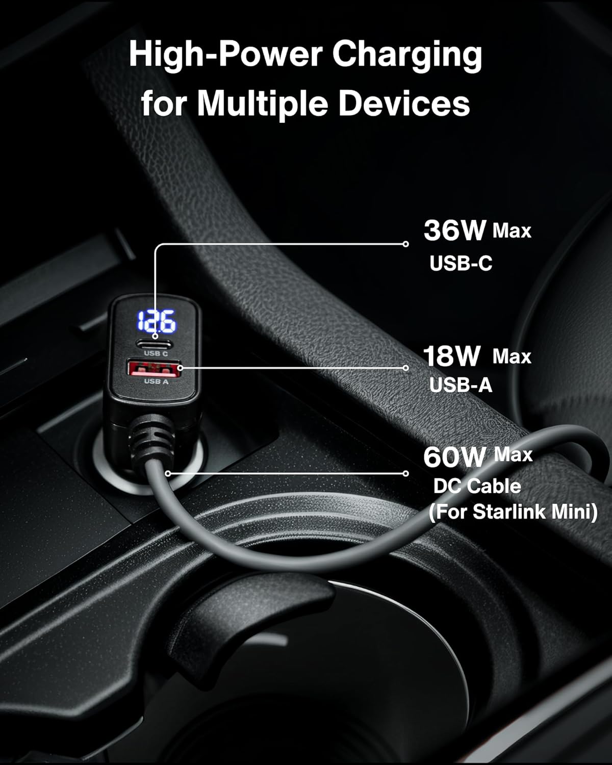 Steinwhale Car Charger Cable for Starlink Mini 65FT with Display