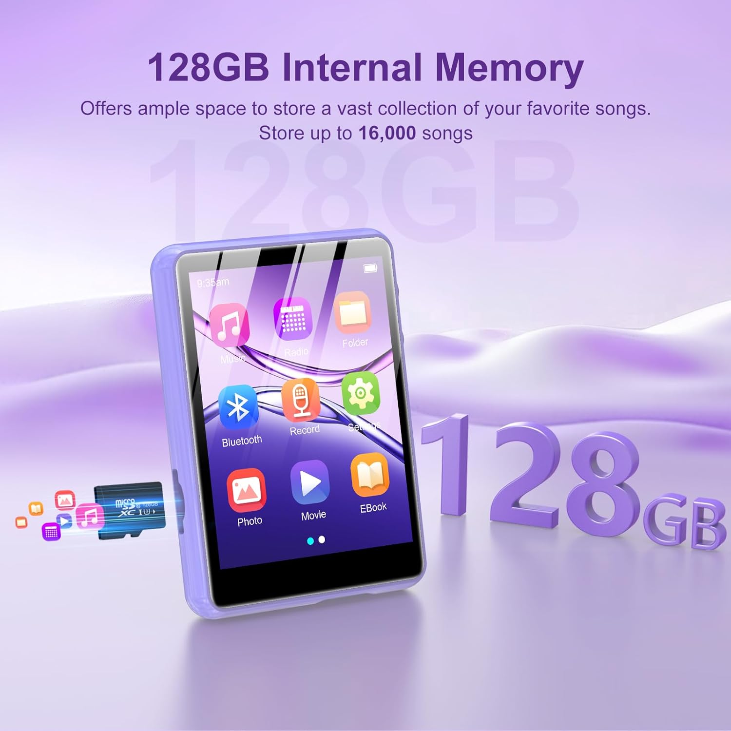 128GB MP3 Player with Bluetooth 54 Purple