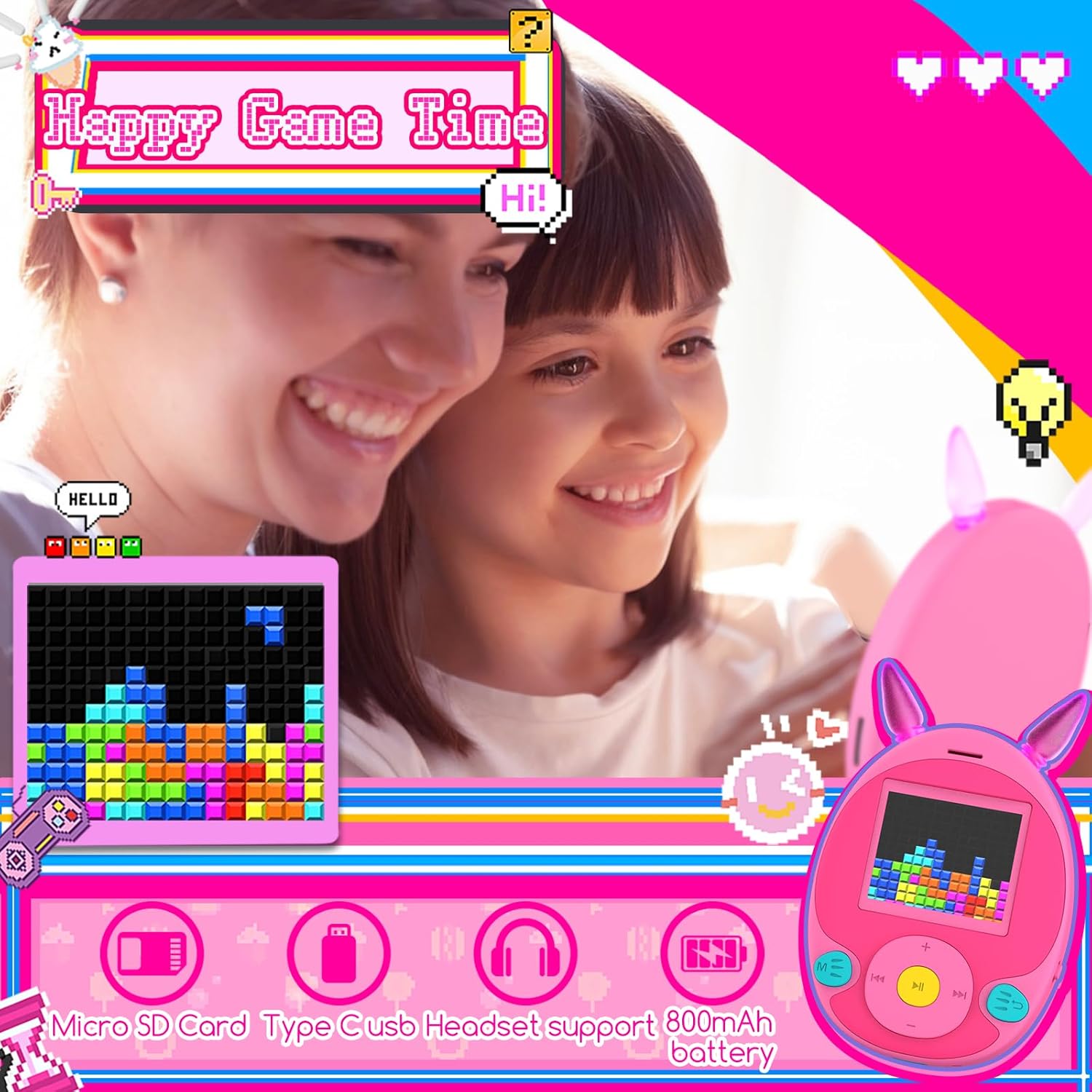 Wiwoo 64GB Kids MP3 Player with Bluetooth and LED Lights