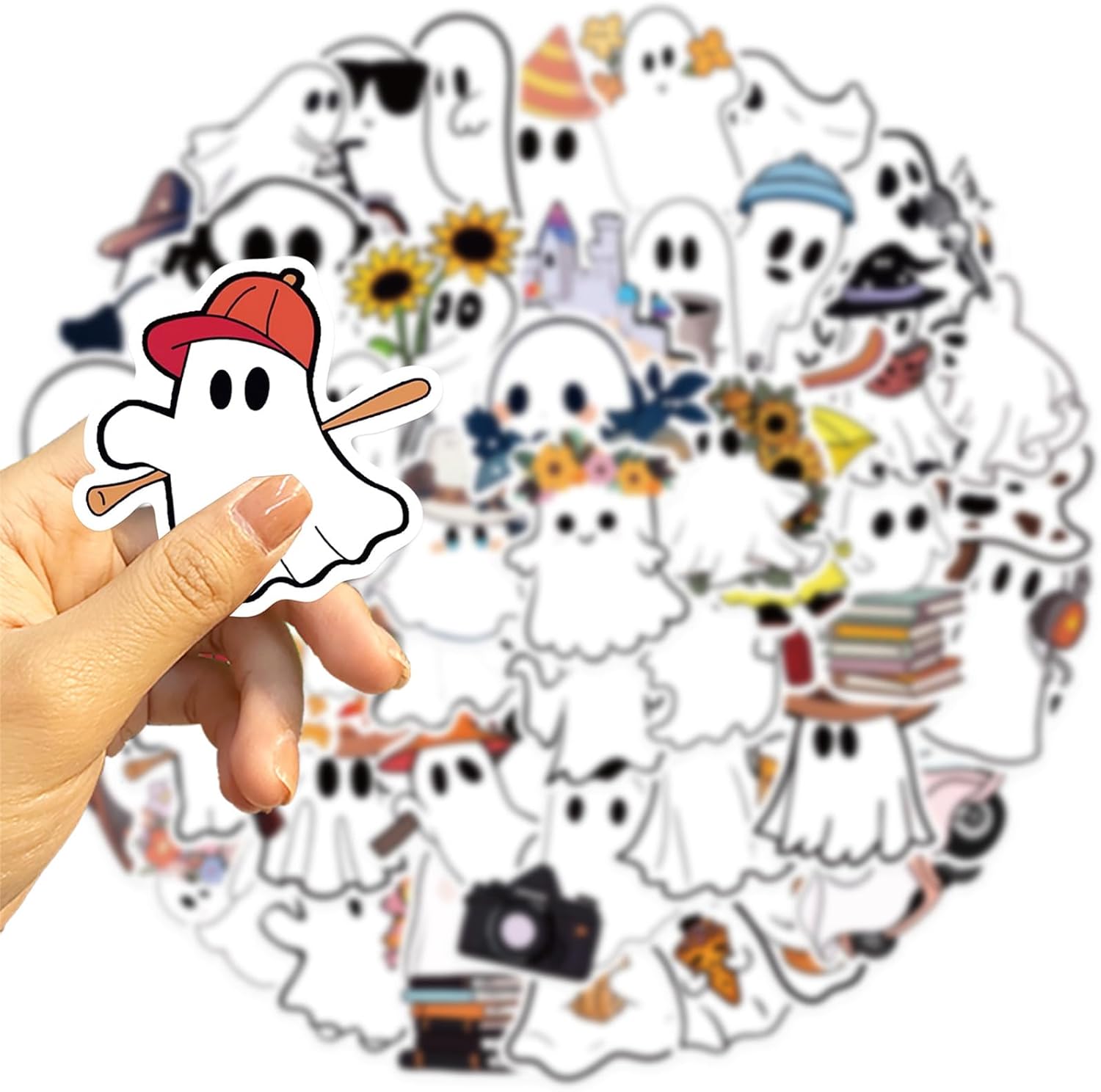 50Pcs Halloween Ghost Theme Stickers for Water Bottles Laptops and Cups