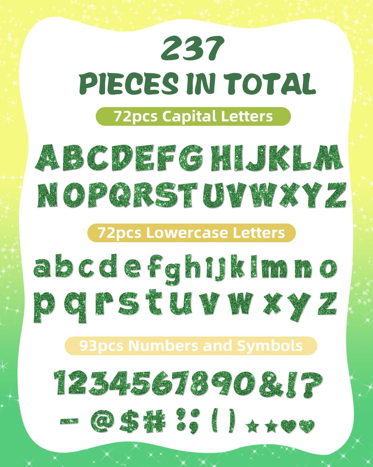 237 Pcs Glitter Bulletin Board Letters Green