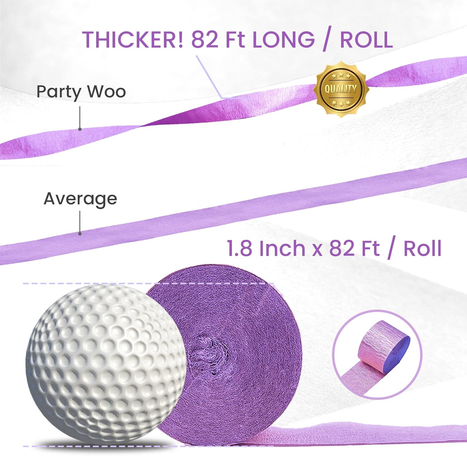 PartyWoo Purple Crepe Paper Streamers 6 Rolls 492 Feet Pack