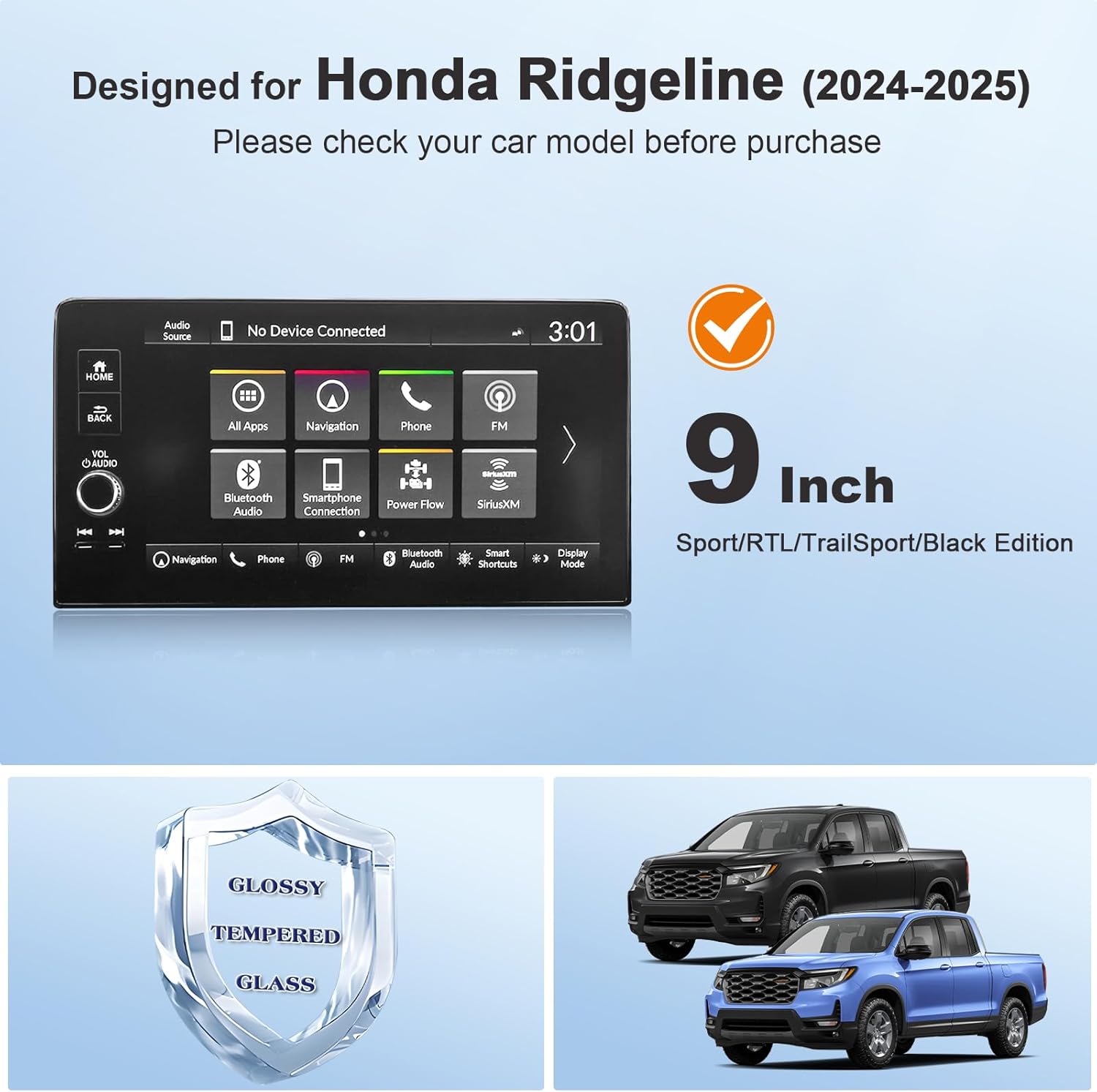 BSTW 2024 Ridgeline 9 Inch Tempered Glass Screen Protector