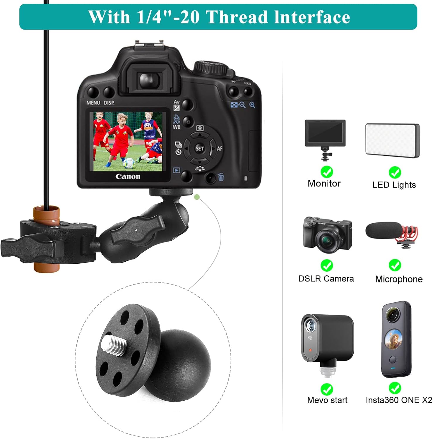 Super Double Clamp Camera Mount with Rotatable Adapter