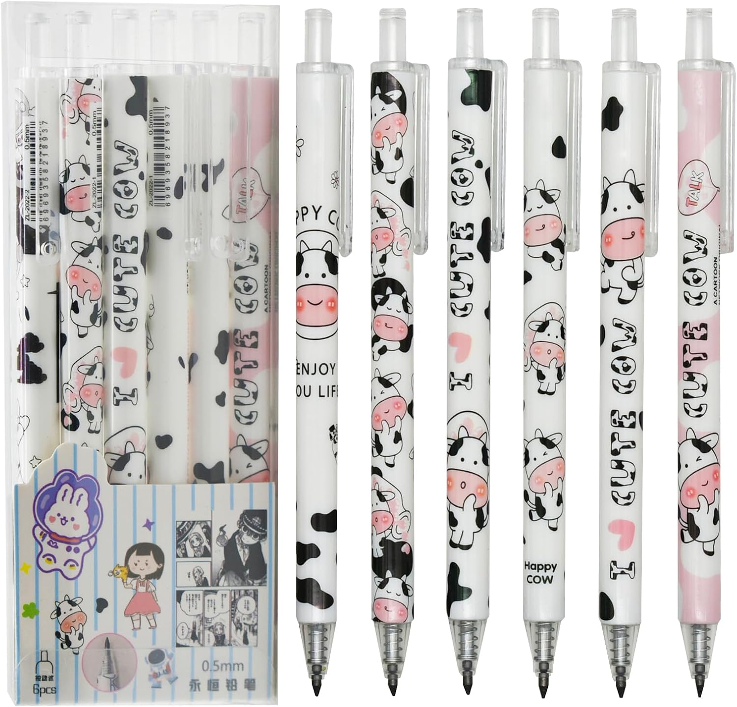 Maydahui 24 Pcs Cartoon Cow Design HB Pencils