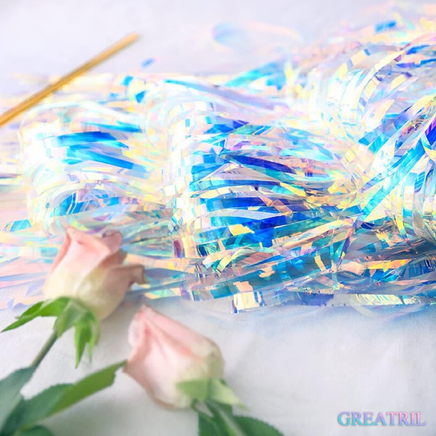 GREATRIL Iridescent Party Streamers Backdrop 2 PCS