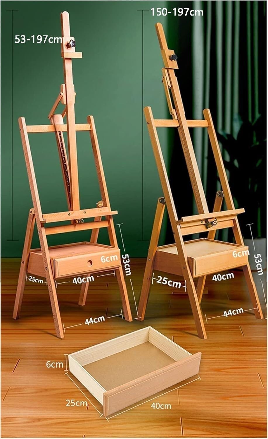 Sturdy Wooden H-Frame Art Easel with Storage Drawer