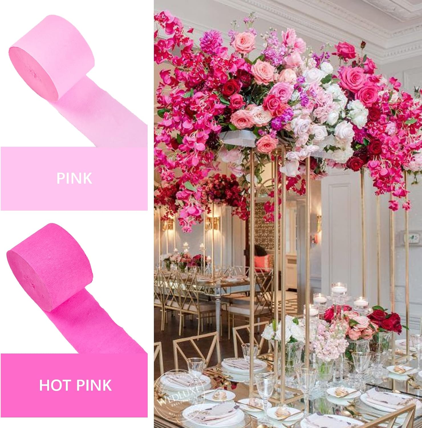 PartyWoo Crepe Paper Streamers 4 Rolls Hot Pink and Pink