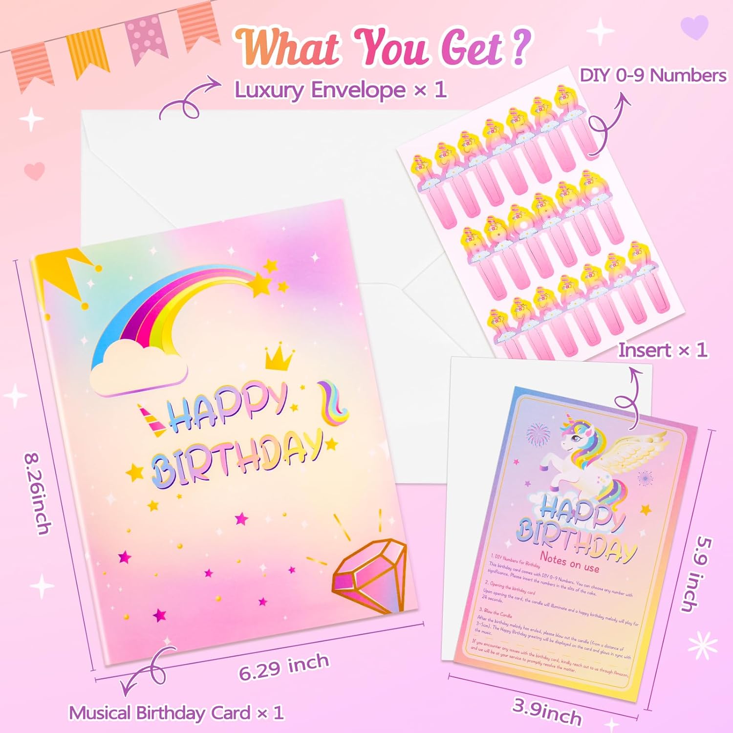 Unicorn Pop-up Light Music Birthday Card with DIY Numbers