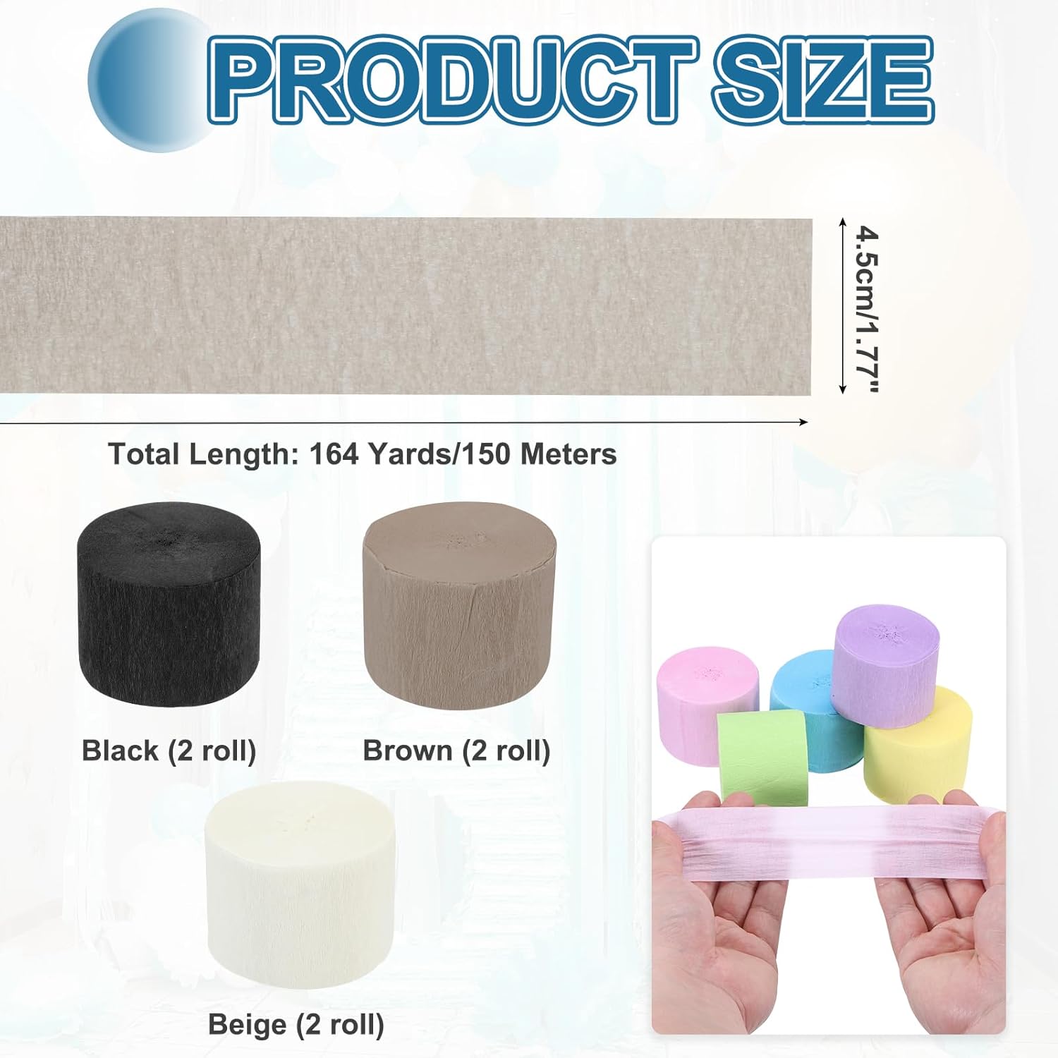 MECCANIXITY Crepe Paper Streamers 6 Rolls 492ft Party Decorations
