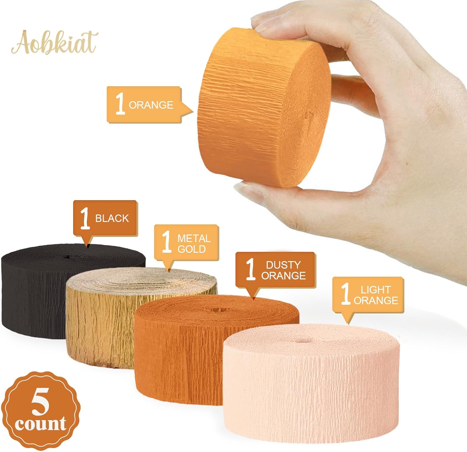 AOBKIAT Crepe Paper Streamers 5 Rolls for Fall Decorations