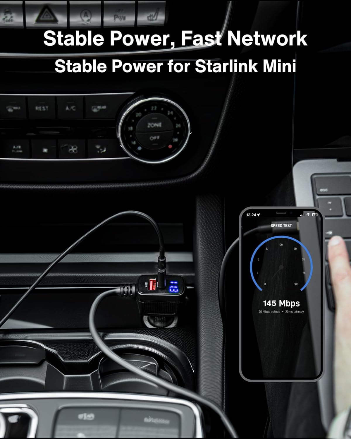 Steinwhale Car Charger Cable for Starlink Mini 65FT with Display