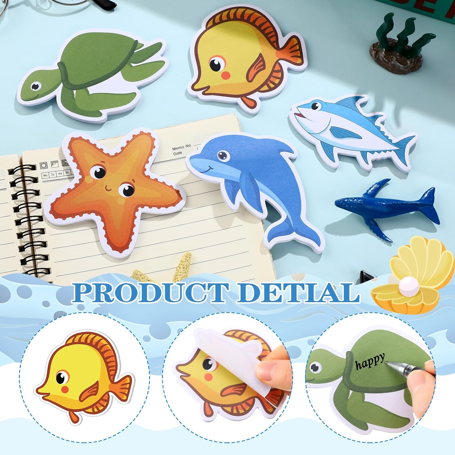 Zhanmai 60 Pack Ocean Animal Sticky Notes Set