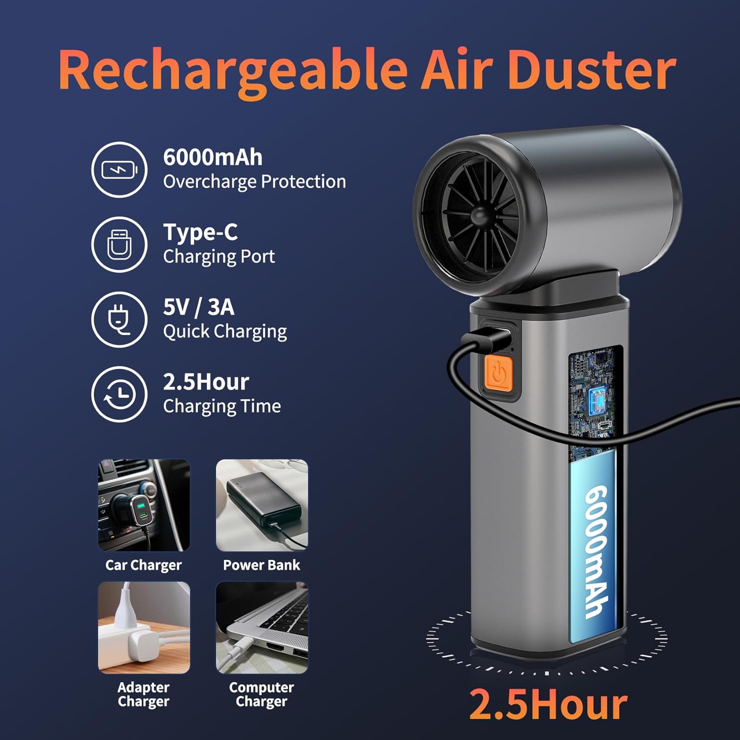 Synric Cordless Air Duster with Stepless Speed Control