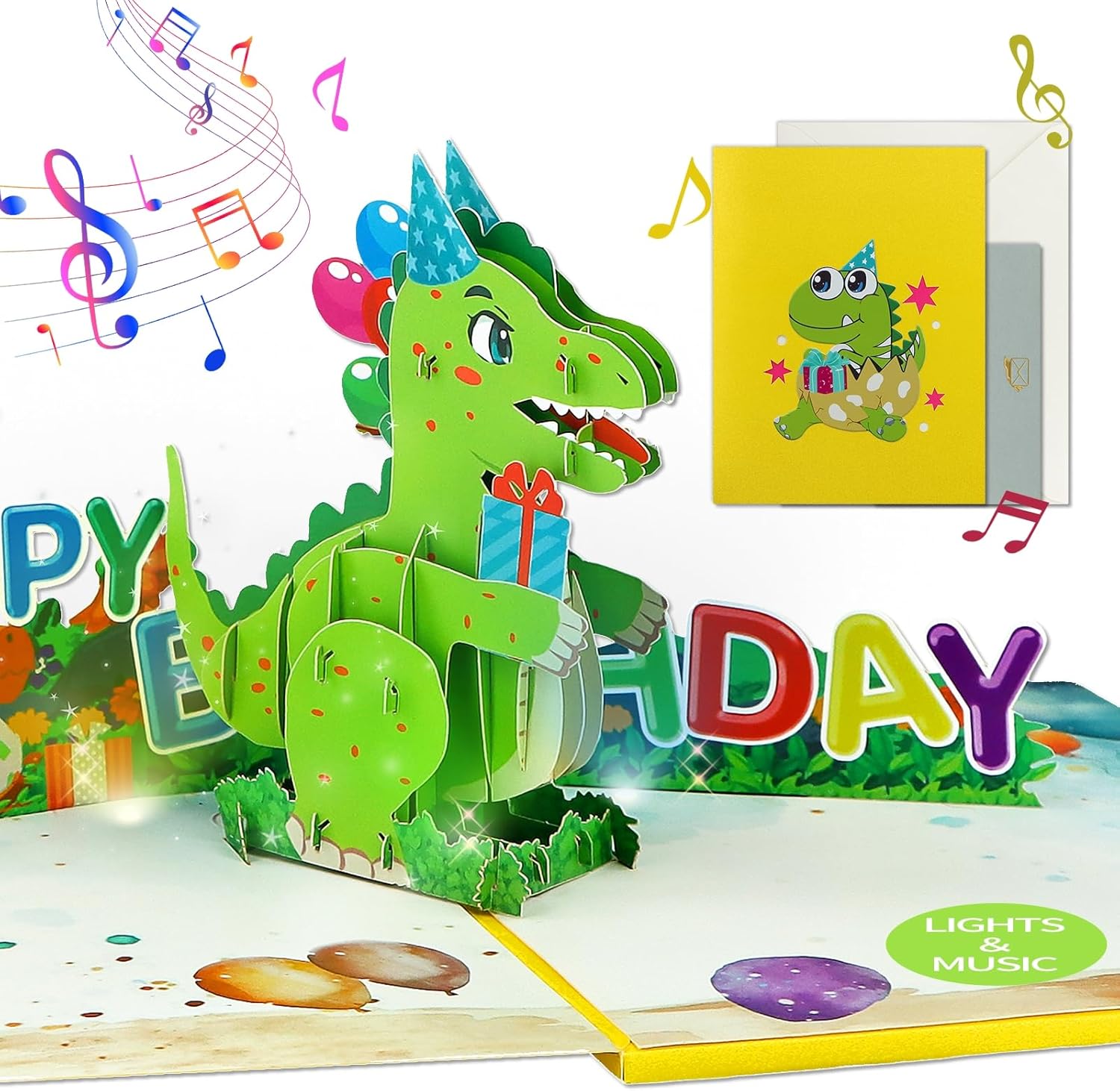 FaCraft Dinosaur Musical Birthday Card with Light and Music
