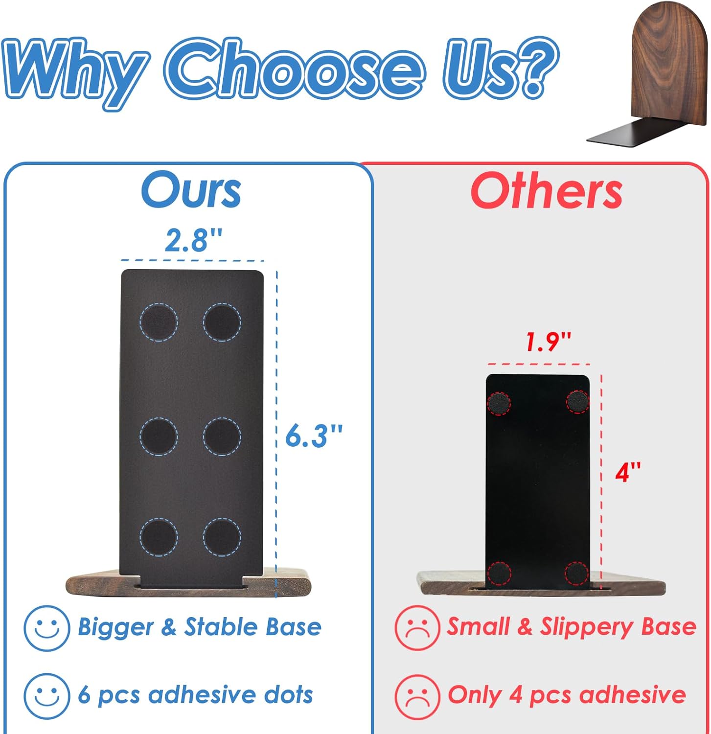 Sturdy Wooden Bookends with Non-Slip Base - 1 Pair