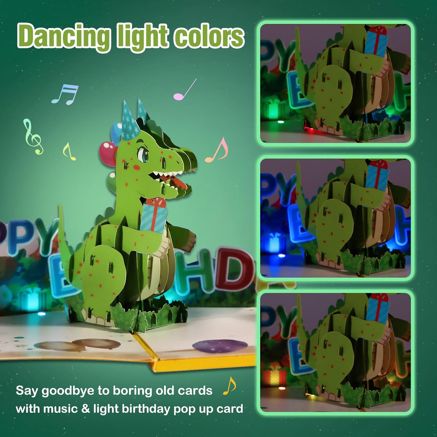 FaCraft Dinosaur Musical Birthday Card with Light and Music