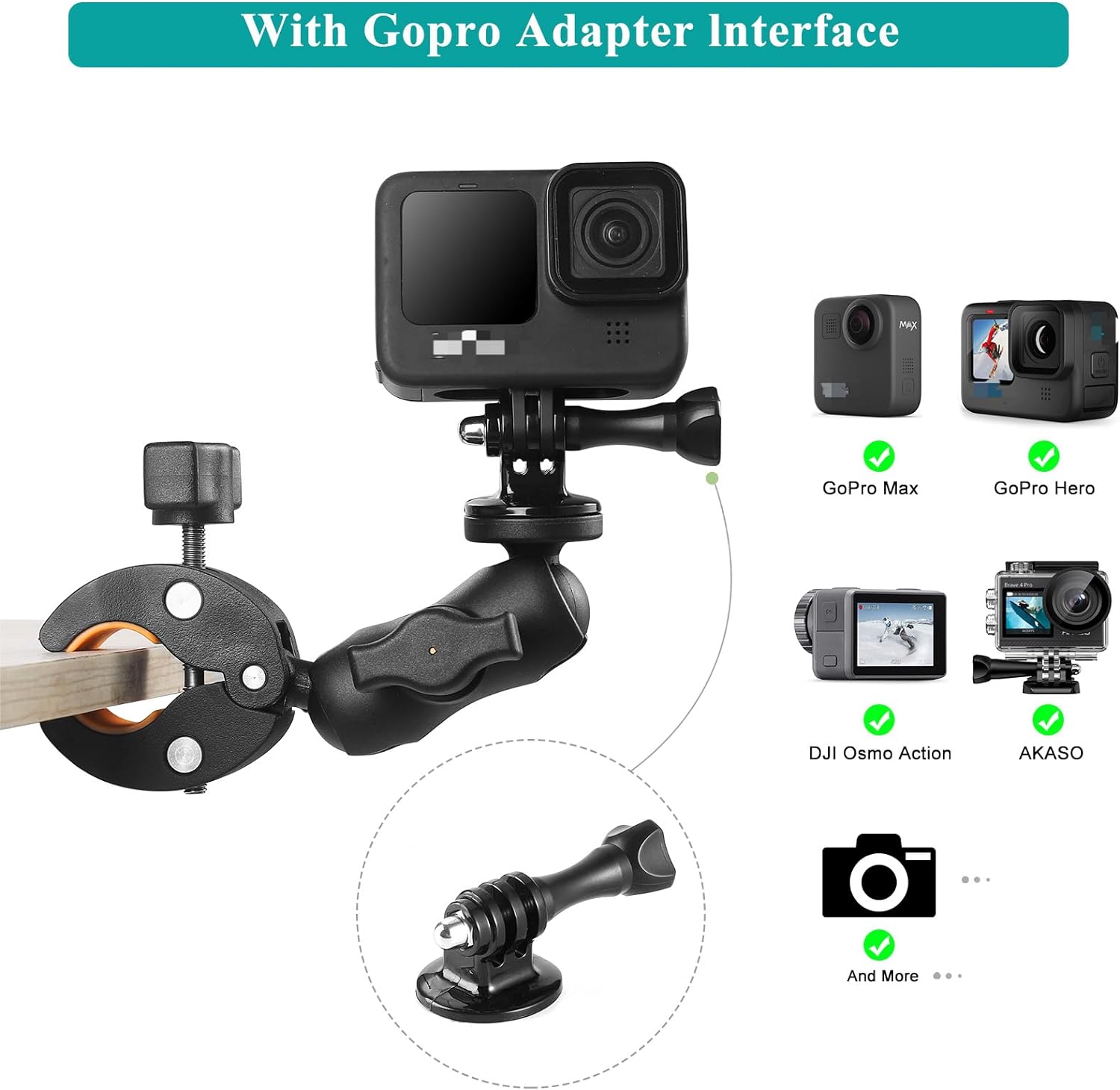 Super Double Clamp Camera Mount with Rotatable Adapter