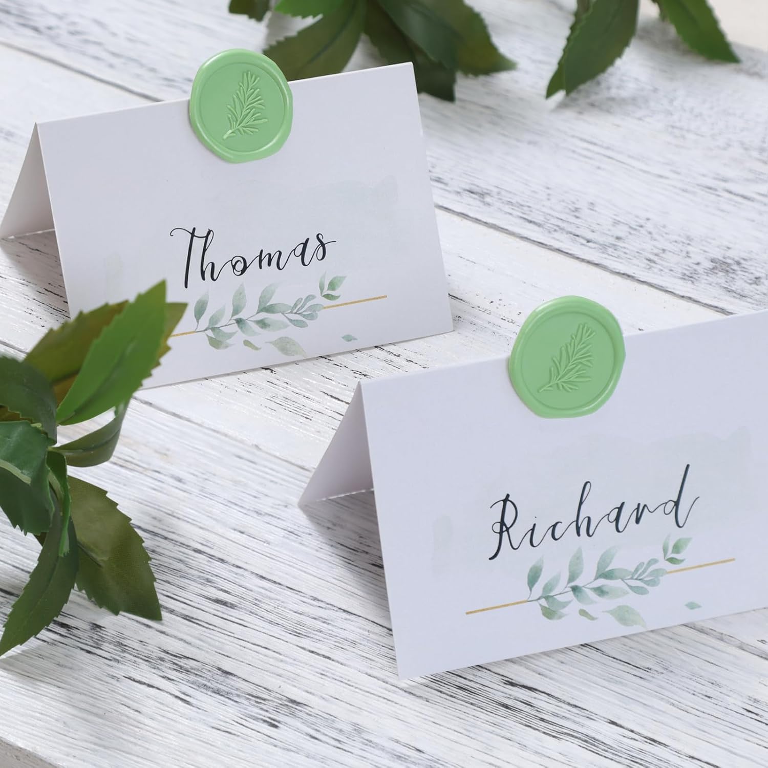 UNIQOOO Wax Seal Stickers Rosemary Design 50 Pcs Moss Green