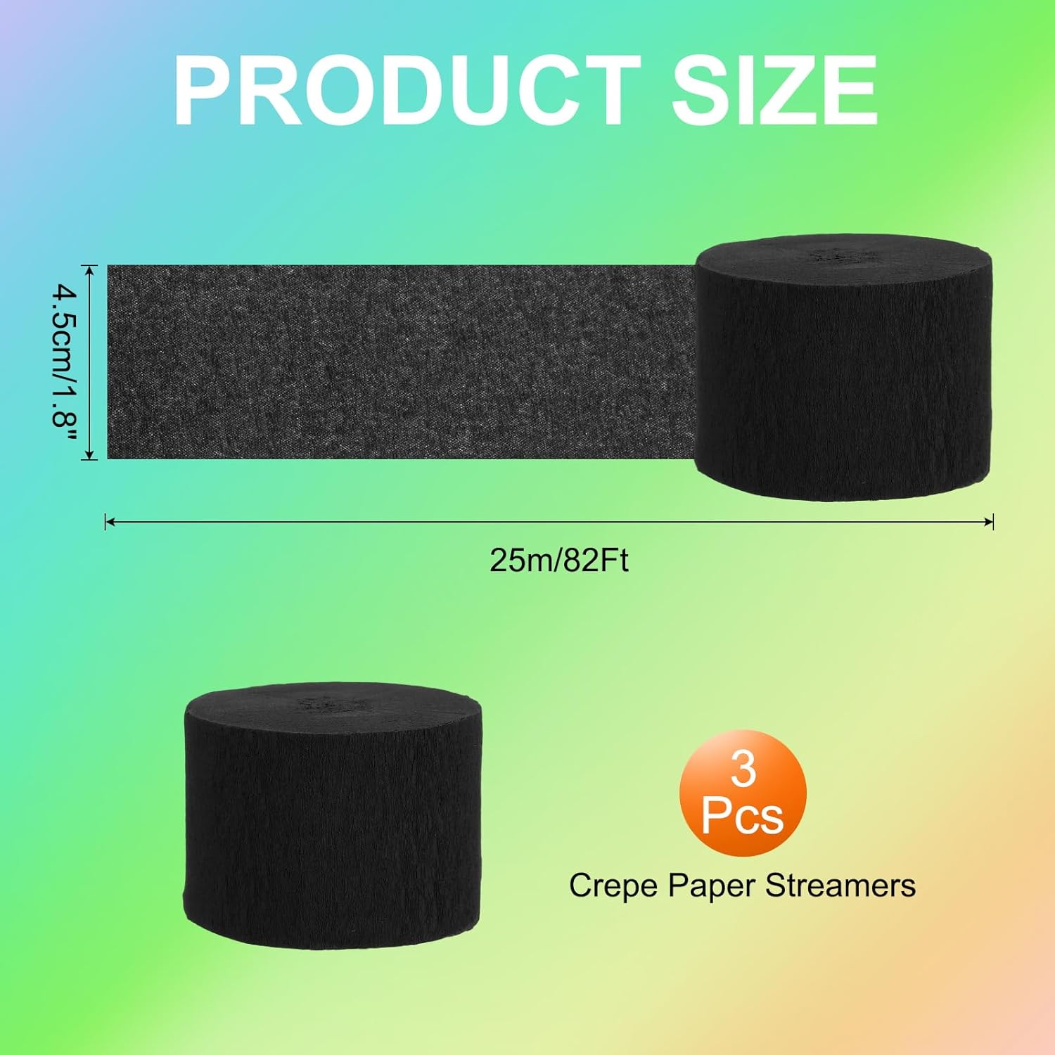 PATIKIL Crepe Paper Streamers 3 Rolls Black 18 Inch x 82 Ft