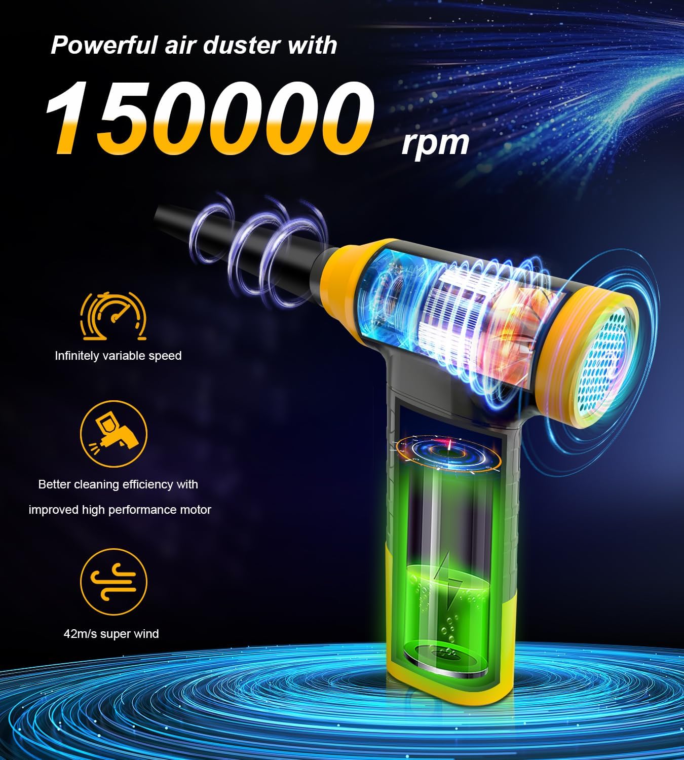 Cordless Electric Air Duster - 150000 RPM for Keyboard Cleaning