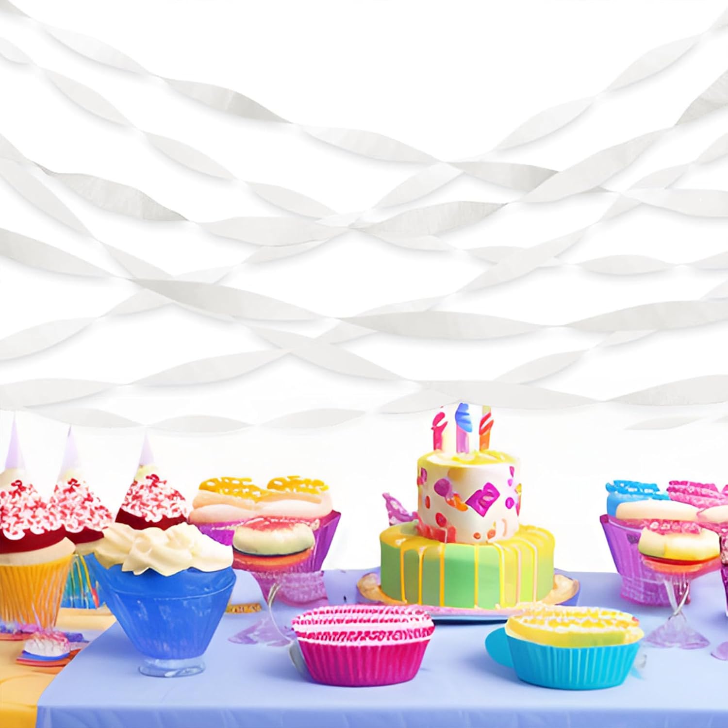 Xiksxitn 6 Rolls White Crepe Paper Streamers