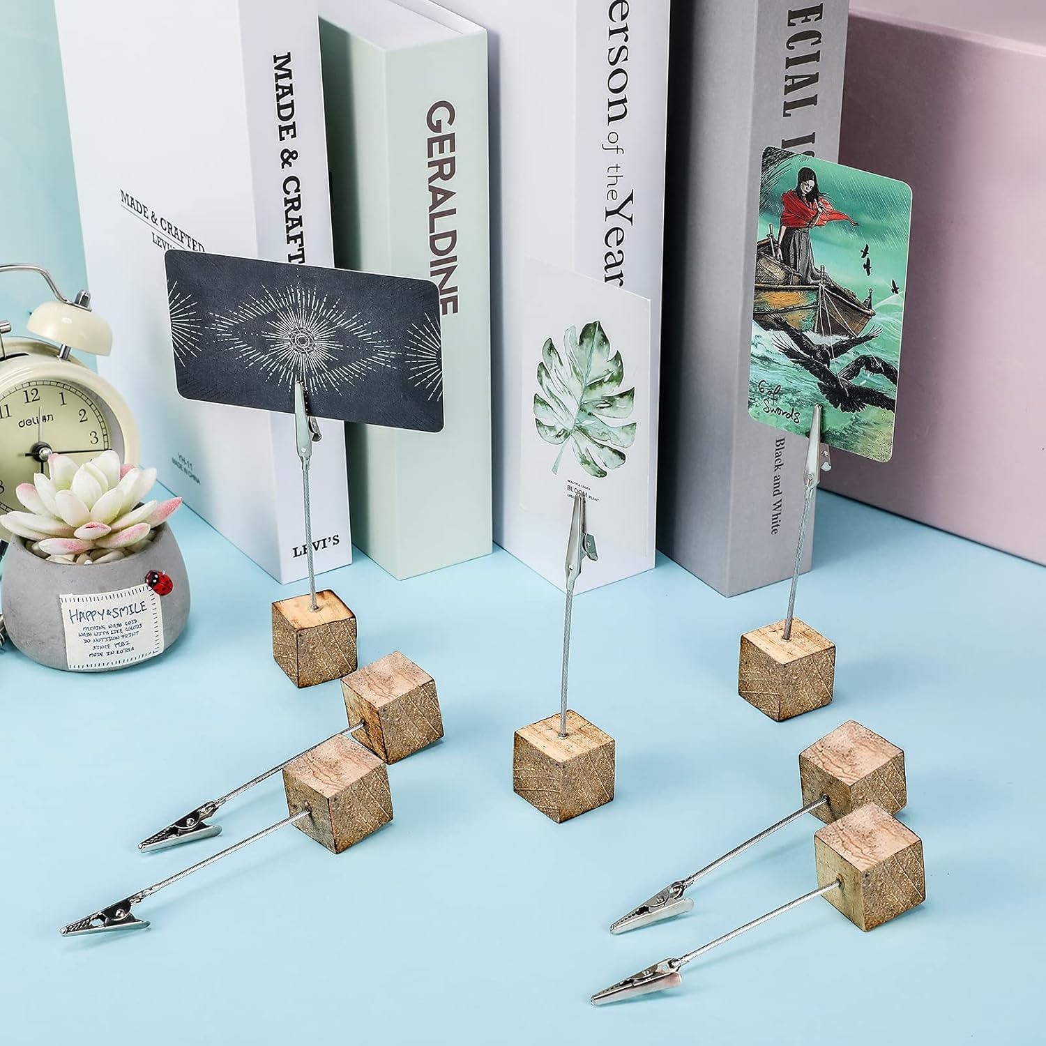20 Pcs Wood Cube Memo Clip Holder with Alligator Clips