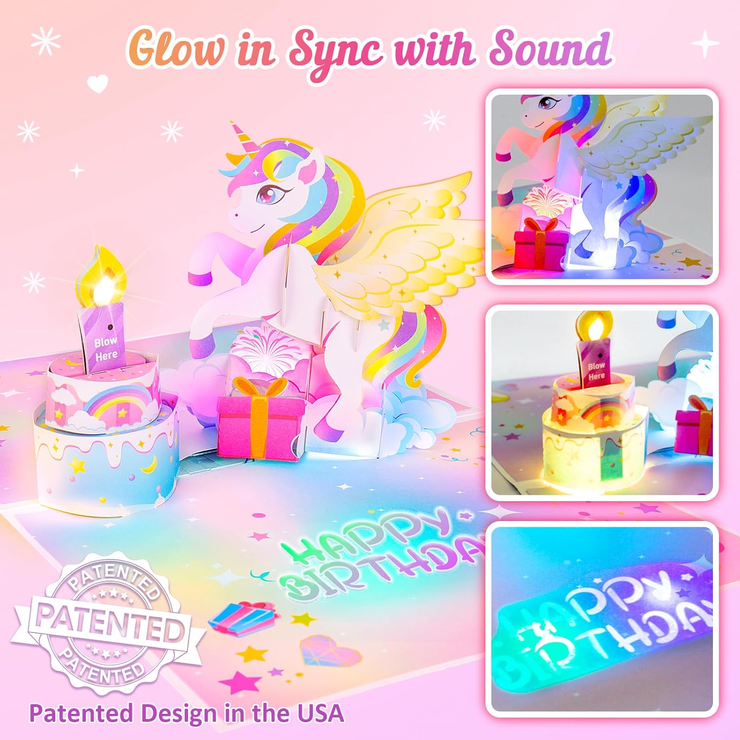 Unicorn Pop-up Light Music Birthday Card with DIY Numbers