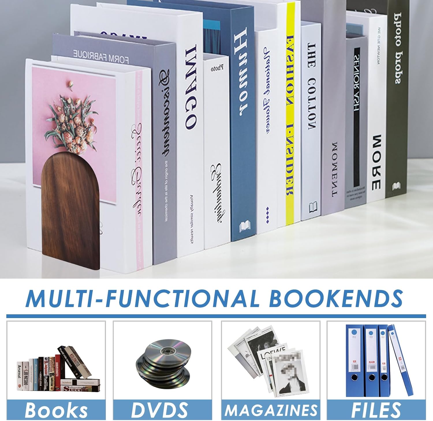 Sturdy Wooden Bookends - Non-Slip Decorative 1 Pair